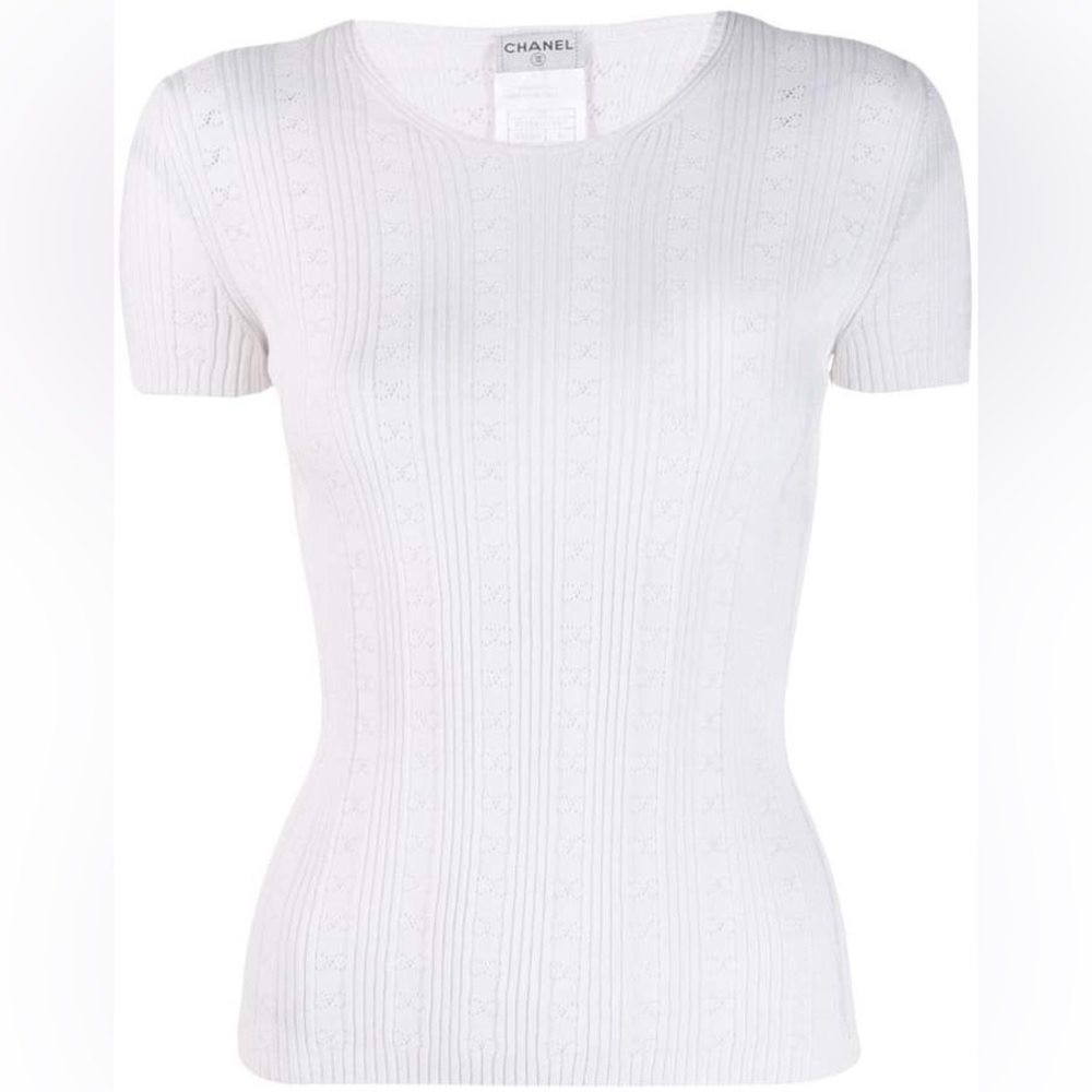 Chanel CC knit ribbed short sleeve t shirt